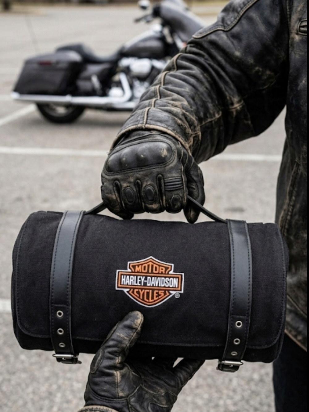 Harley-Davidson Canvas Motorcycle Roll Tool Kit Hanging Organizer 8 Compartment